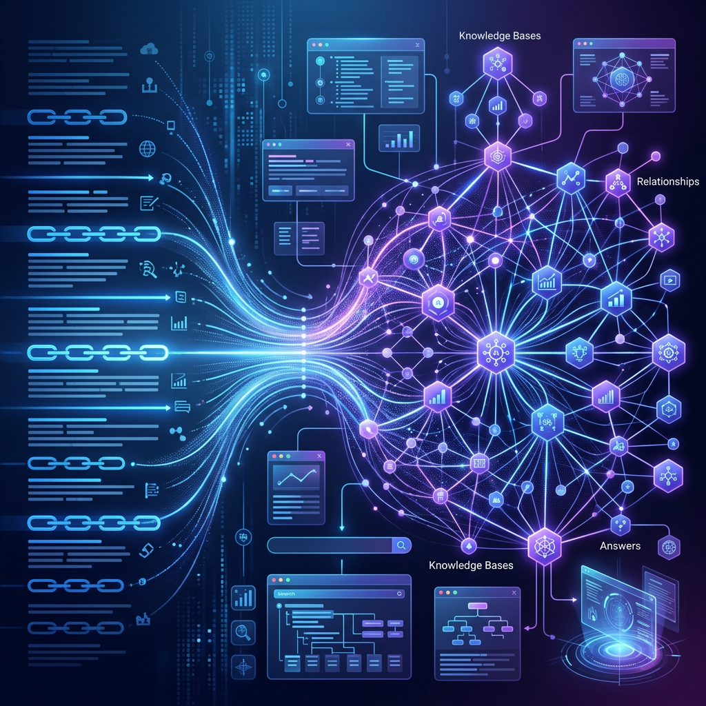 Digital knowledge network connecting data, relationships, knowledge bases, and answers